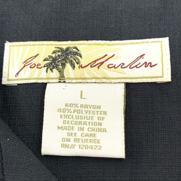 Joe Marlin Black Embroidered Hawaiian Short Sleeve Shirt Size L Bamboo Vacation - Picture 4 of 13